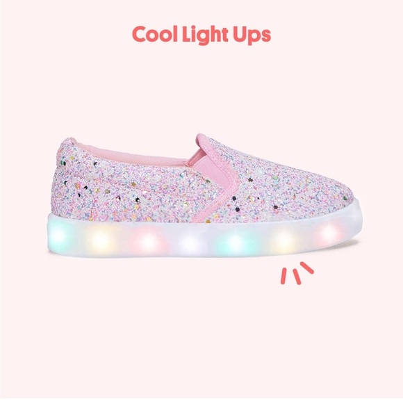 Sparkly Pink Canvas Kids Slip-On Shoes with Light-Up Soles Girls 5 - Picture 3 of 12